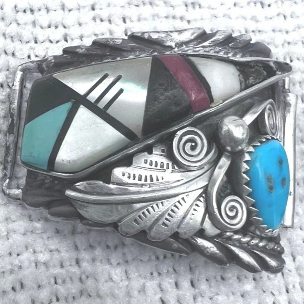 Sterling Silver Watch Tips Ornate Inlaid Stones Southwestern Large 24g SEE Picts